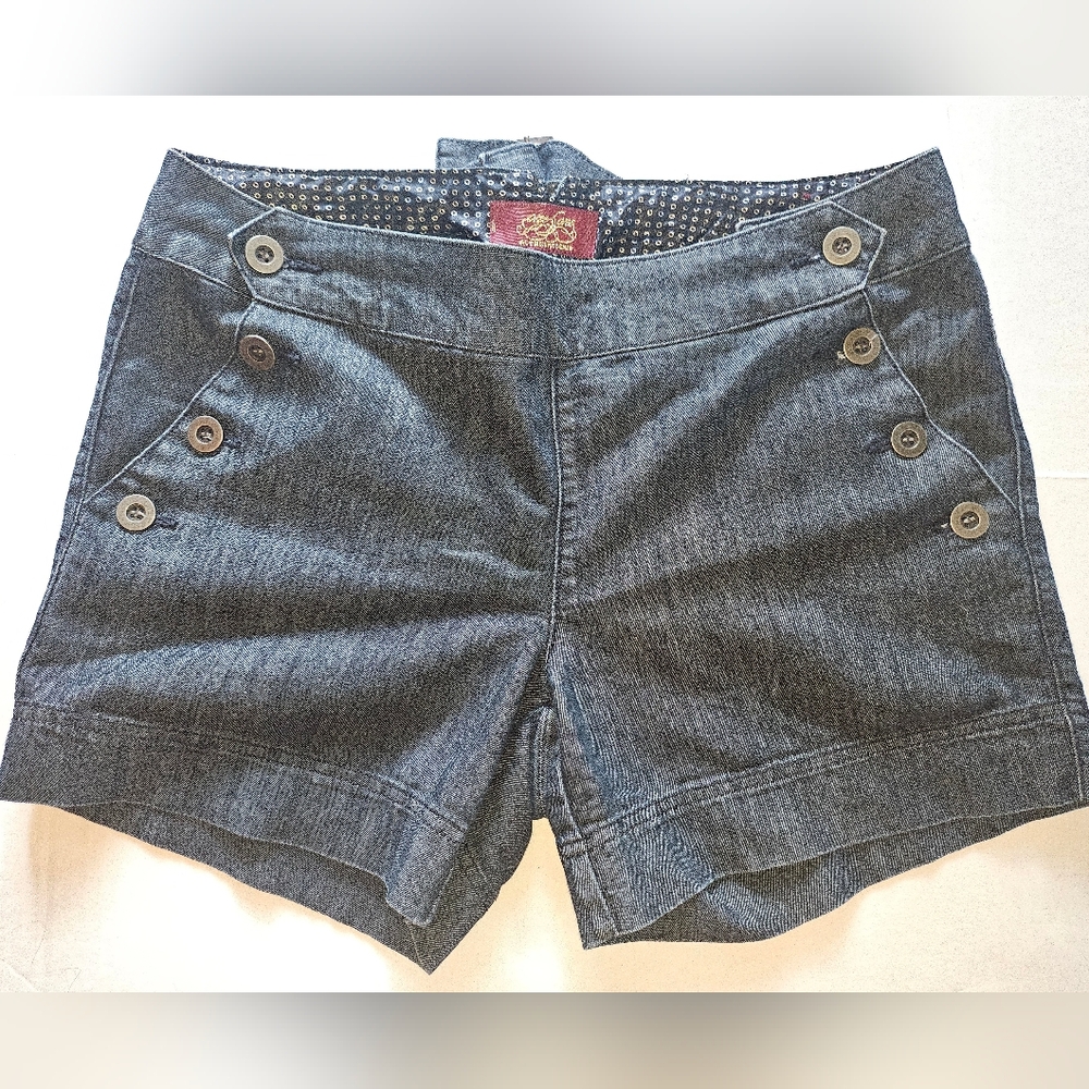 One Song Dark Blue Side-Button Jean Shorts